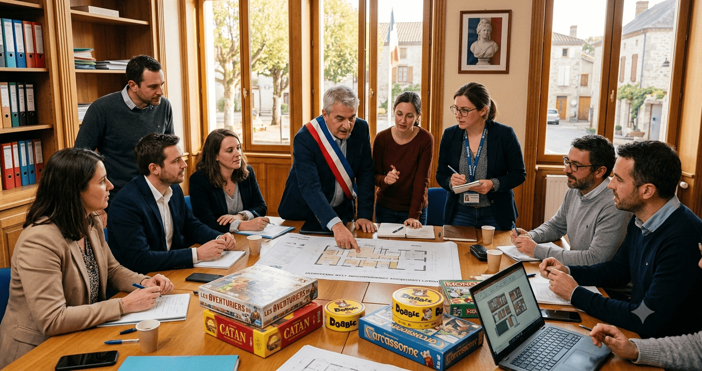 Élus de mairie examinant un projet de création de ludothèque municipale