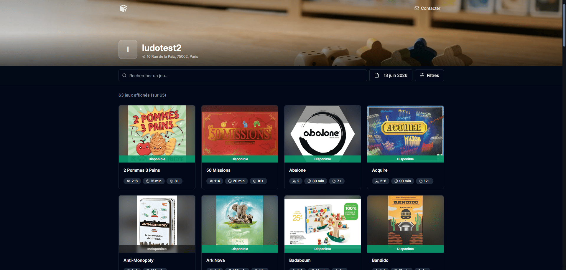 Catalogue de ludothèque en ligne sur la vitrine publique Cubelya